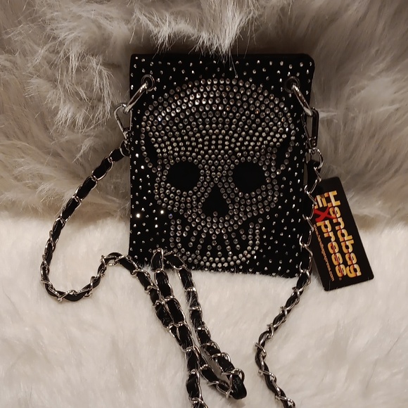 BLACK SKULL DESIGN RHINESTONE PETITE CROSSBODY SLING - Picture 2 of 4